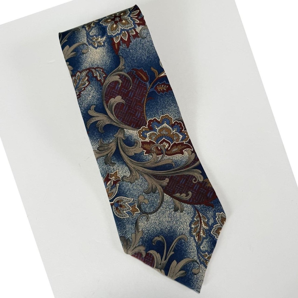 Robert Stock Necktie Sandwashed Silk Men Blue Floral Paisley Silk Vintage Dandy